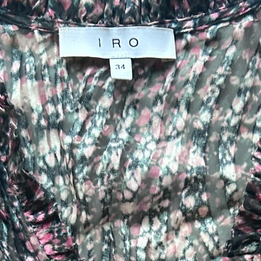 IRO Eleen Silk blend Blouse Ruffles Bell Sleeves Floral print pattern S 34 small - Picture 5 of 10